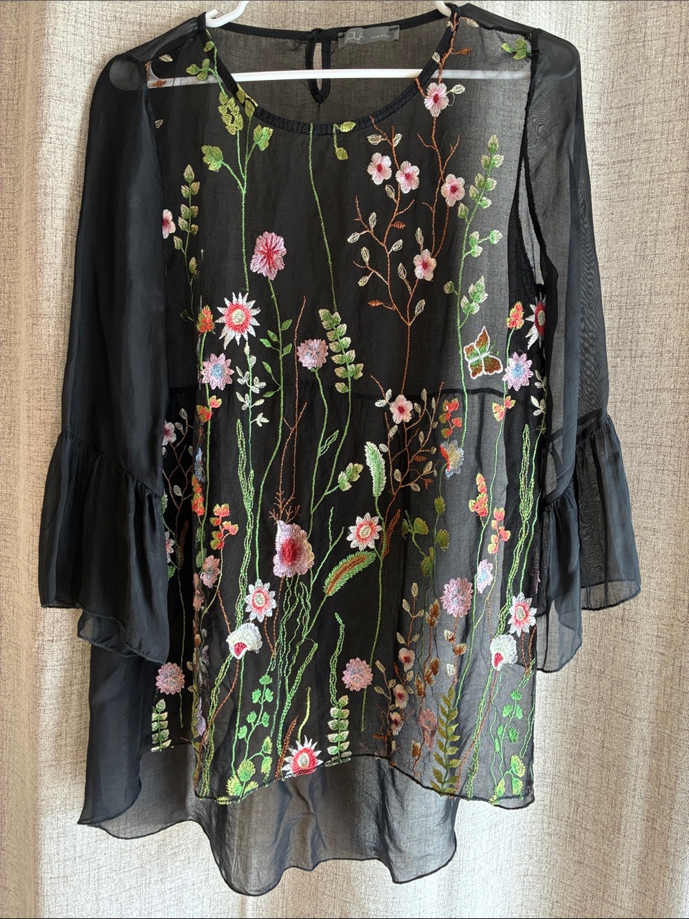 Lola Sheer Black Floral Embroidered Women’s Blouse